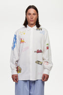 White shirt with colorful graphics simulating a plaster 